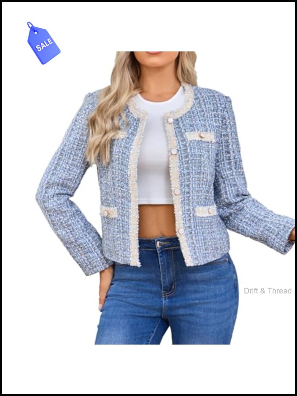 Women's Cropped Tweed Blazer Long Sleeve Plaid Business Casual